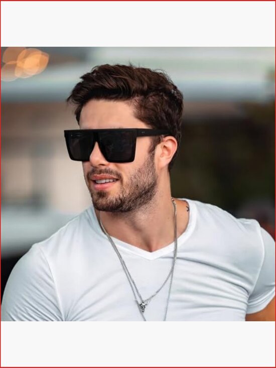 Oversized Square Flat Top Sunglasses UV400 Protection